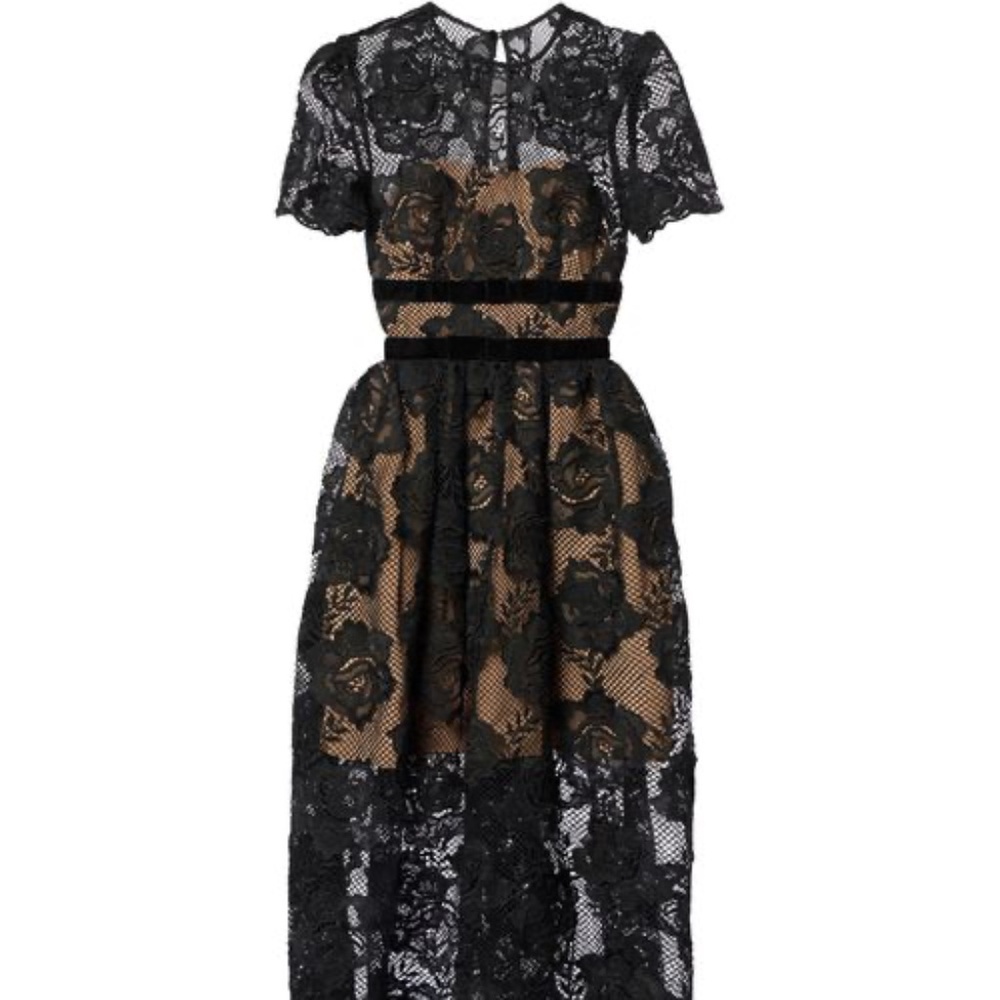 Self-Portrait Black and Cream Flutter Sleeve Cocktail Dress